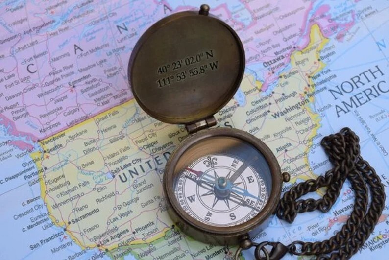 PERSONALIZED COMPASS, Nautical Compass, Working Compass, leather Pouch included