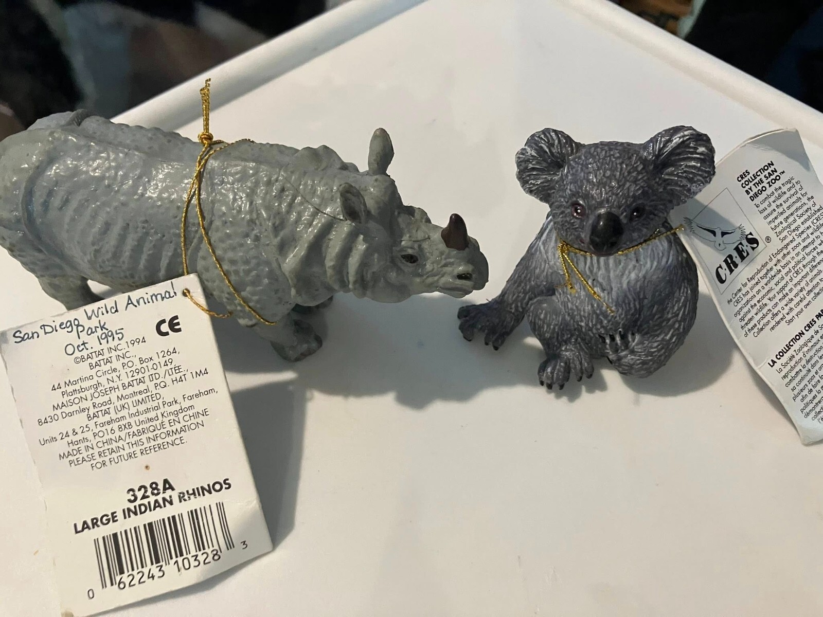 Lot of 2 Animal Figures San Diego Zoo 1995 Indian Rhino, Koala Figurines