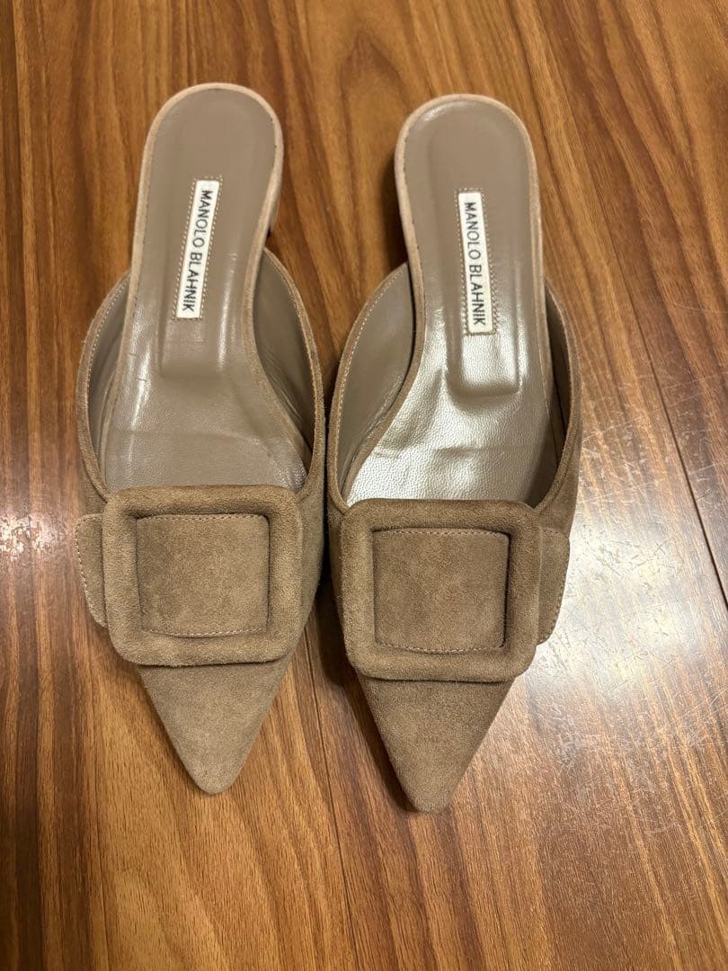 Manolo Blahnik Ballerimu Suede Mules Beige Size 37 (US 7) Women’s