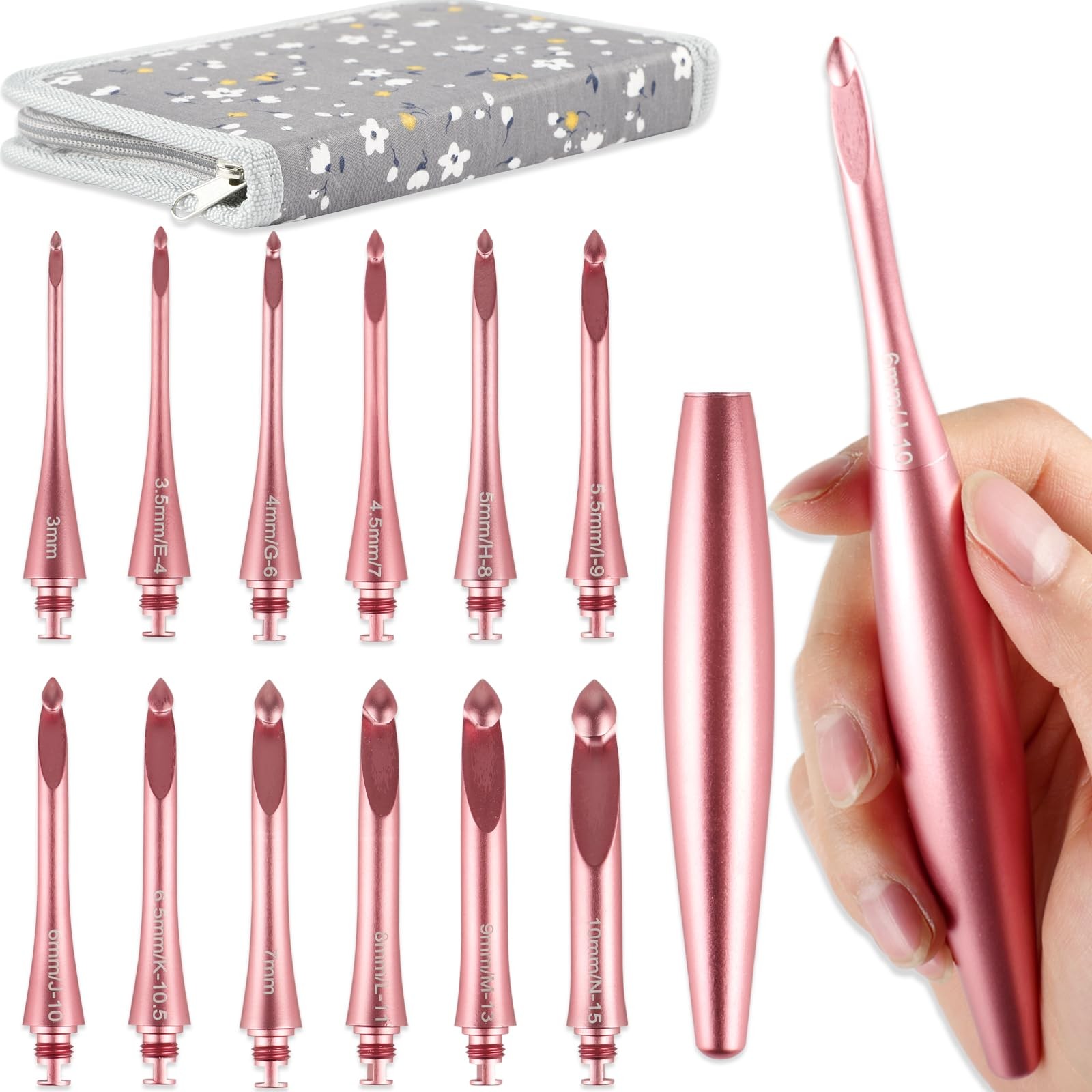 Interchangeable Crochet Hook Set with 12 Hooks – Ergonomic Crochet Hooks Larg...