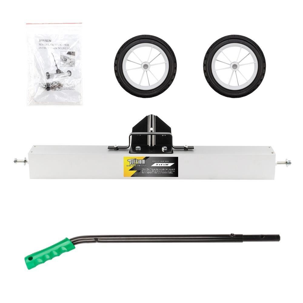 24-Inch Rolling Magnetic Pick-Up Sweeper with Adjustable Long Handle and Wheels