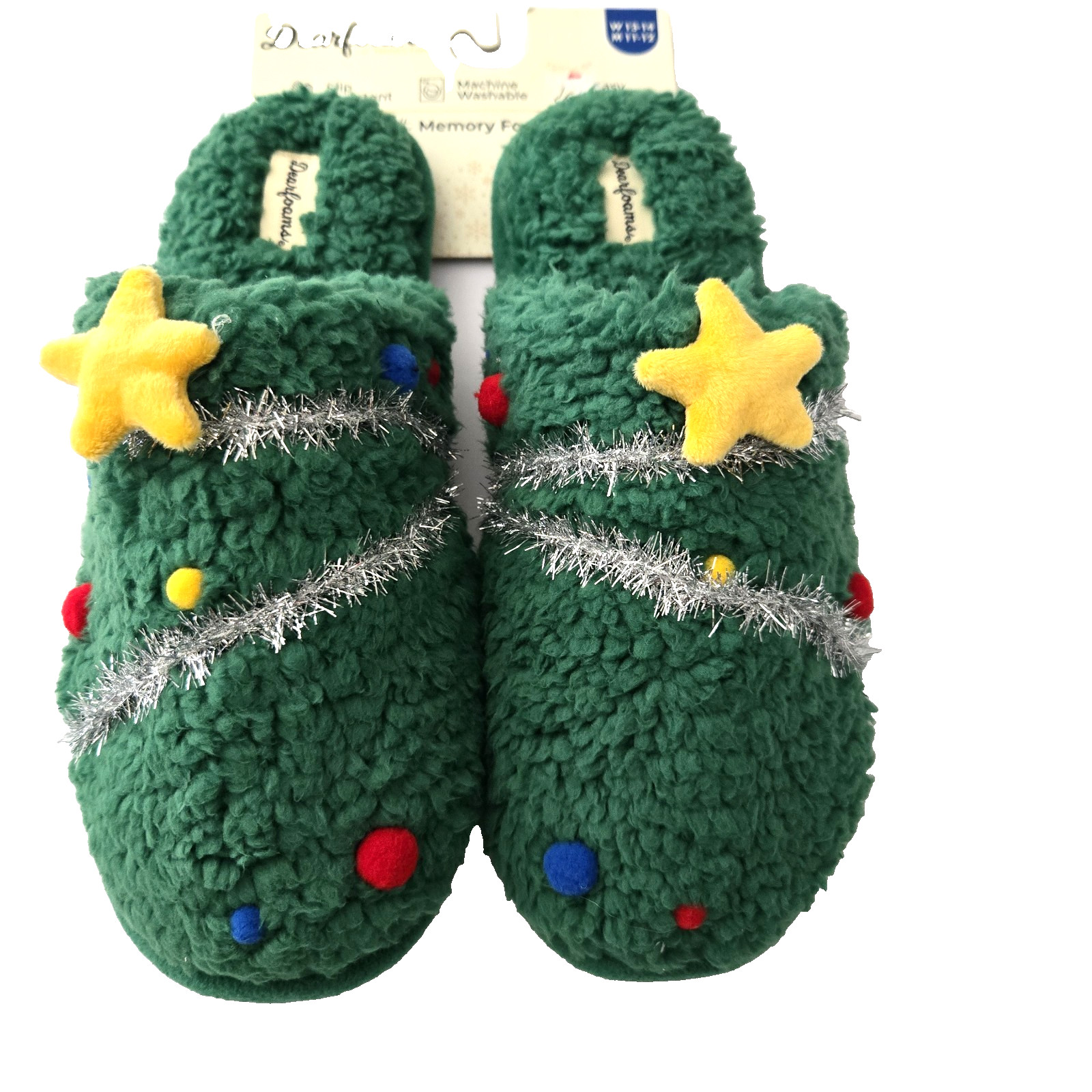 New Dearfoams Mens 11-12 Womens 13-14 Christmas Slipper Memory Foam Non Slip