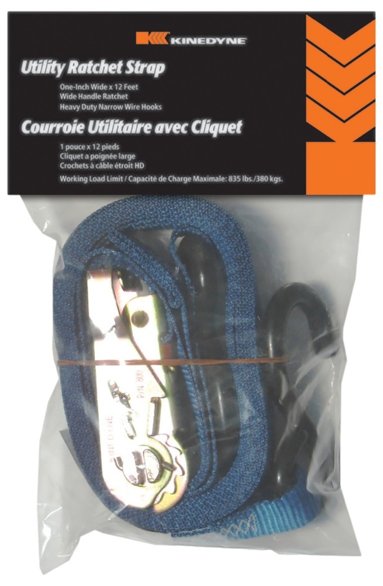 Kinedyne 711581PK 1"x12 Foot Blue Ratchet Strap with S Hooks Heavy Duty Tie Down