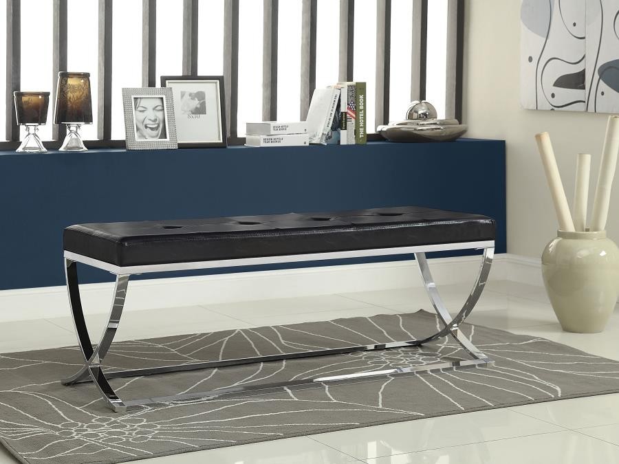 Leatherette Upholstered Tufted Accent Bench Black