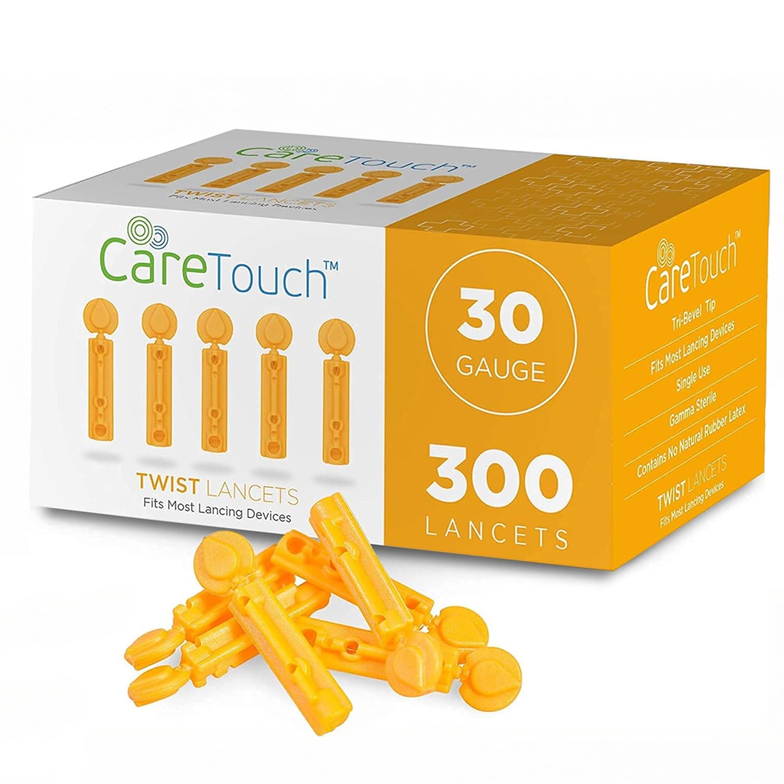 Care Touch Lancets for Diabetes Testing - 30 300 Count (Pack of 1), Yellow