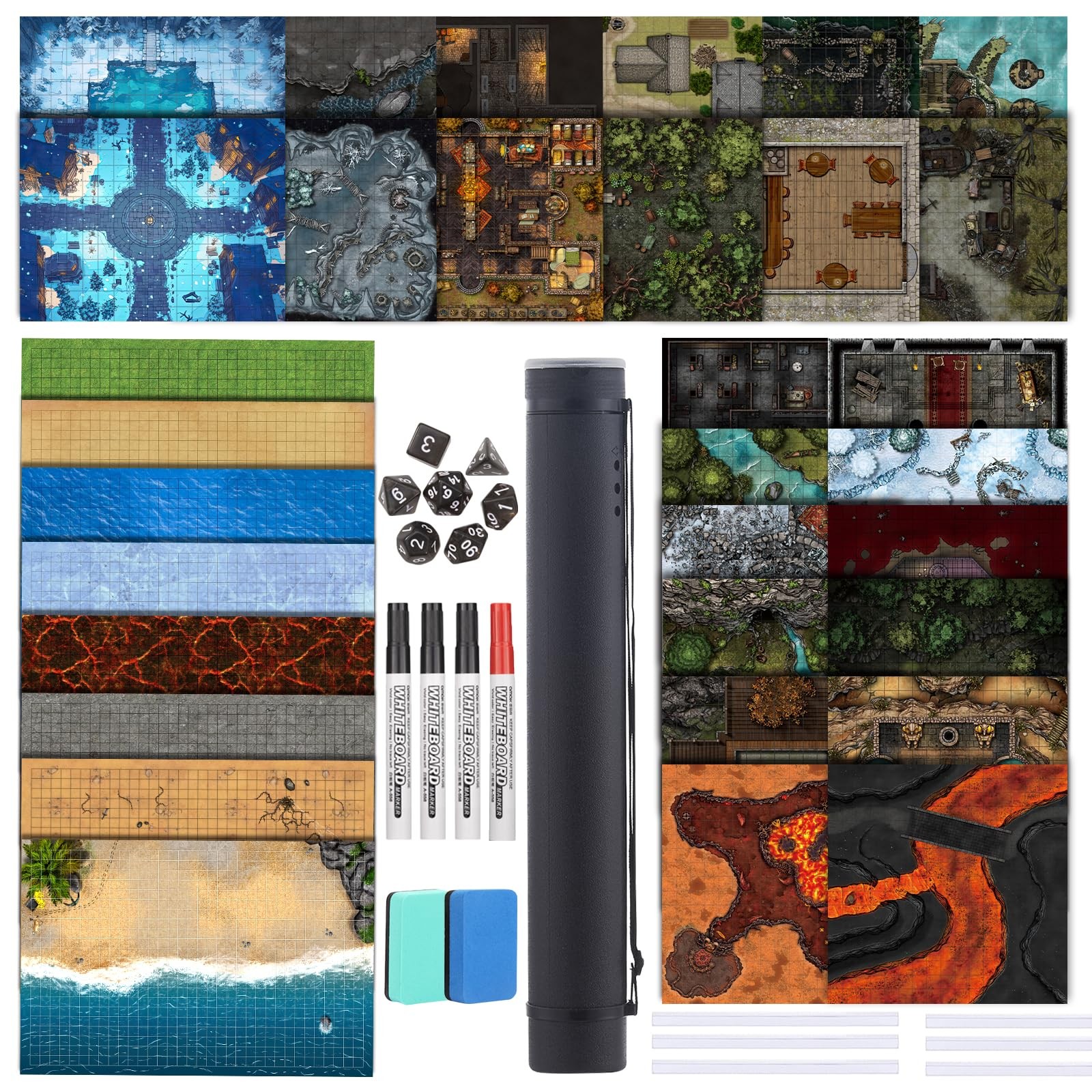 DND Map 32 Terrain 24” x 36,17” x 17,13” x 17 Double Sidedv Grids Dry Erase Batt