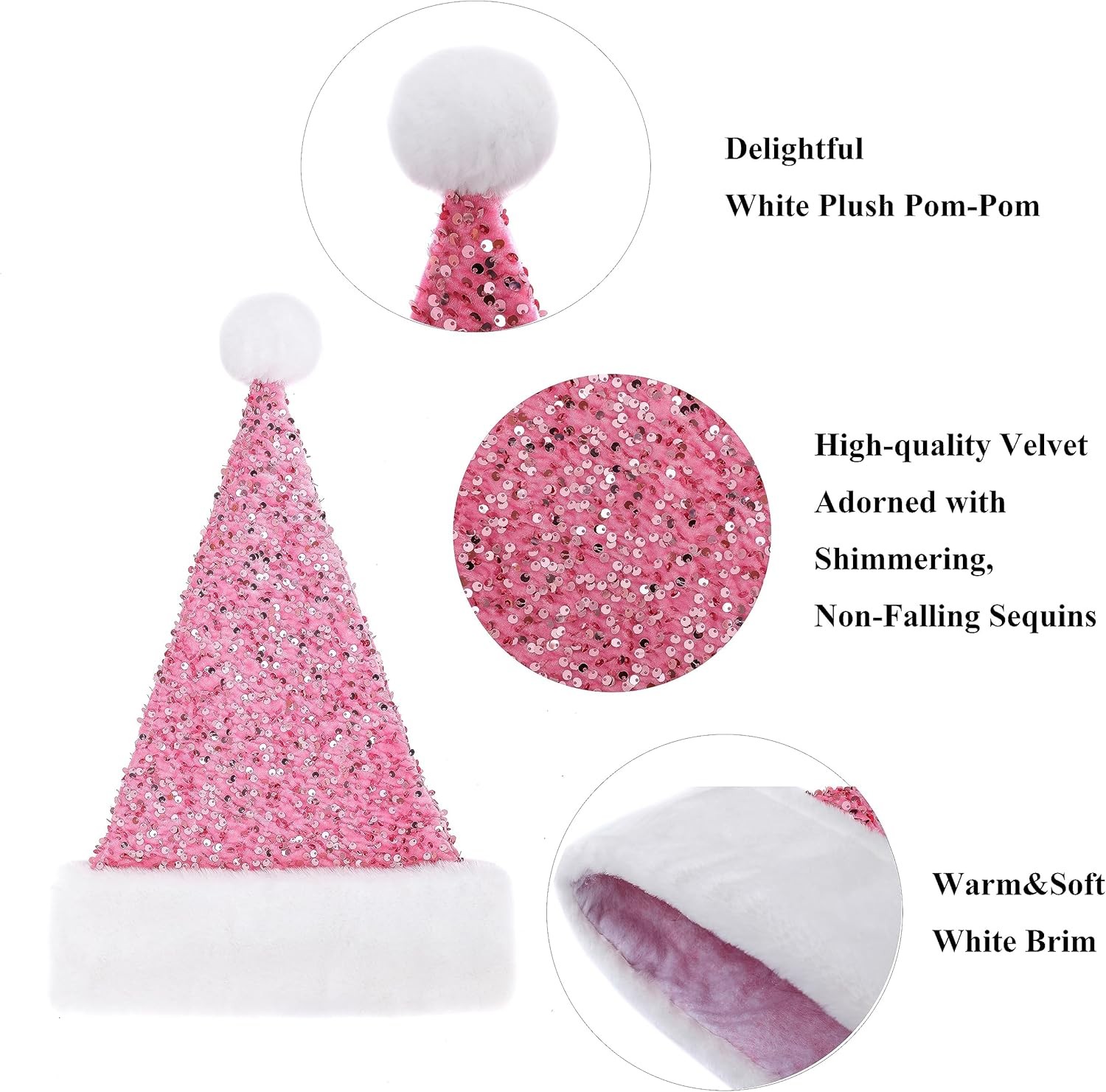 Sequin Santa Hat for Adults Christmas Holiday Party Accessory, Festival Headwear