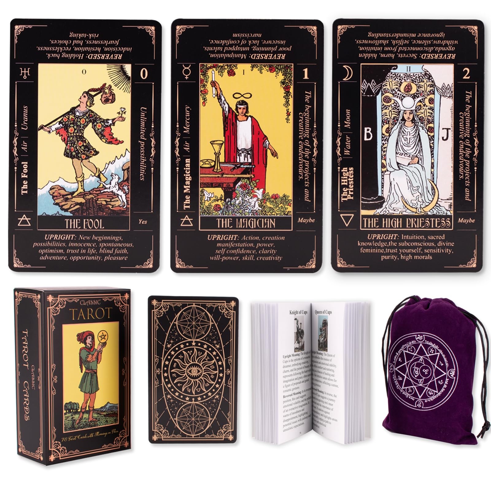 KLEDERY Tarot Cards for Beginners, Classic 3.19 x 2.03 x 4.93 inches, Black