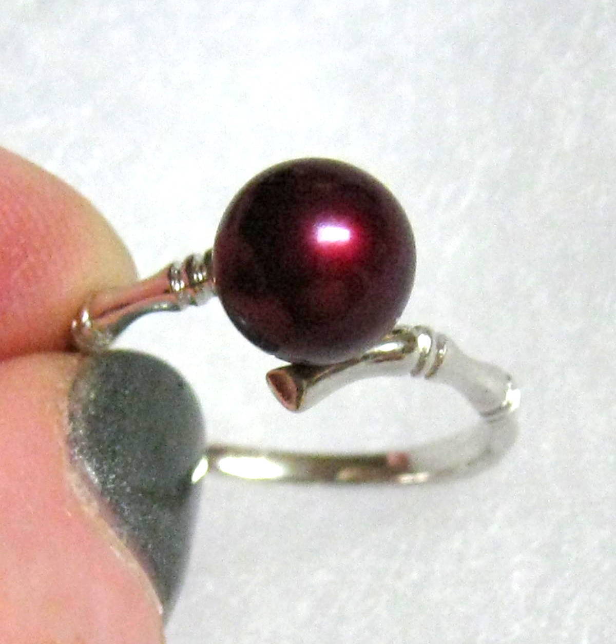 7.5-8m Cultured Pearl Ring Sterling Silver .925 Cranberry Wine Red Color
