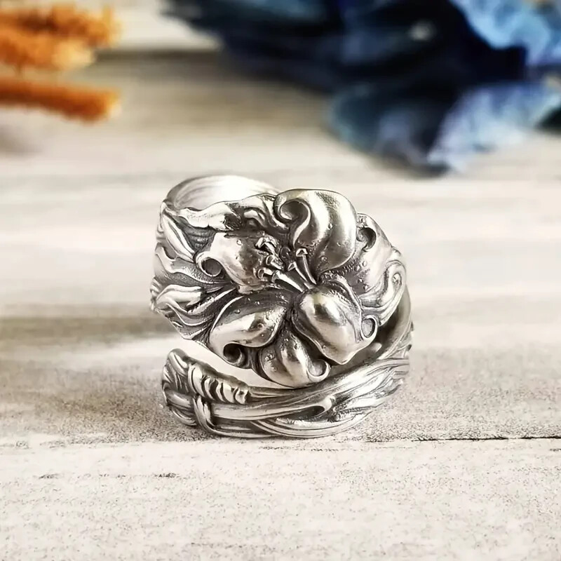 Elegant 925 Sterling Silver Charms Unique Fashion Flower Ring One Size Fit All