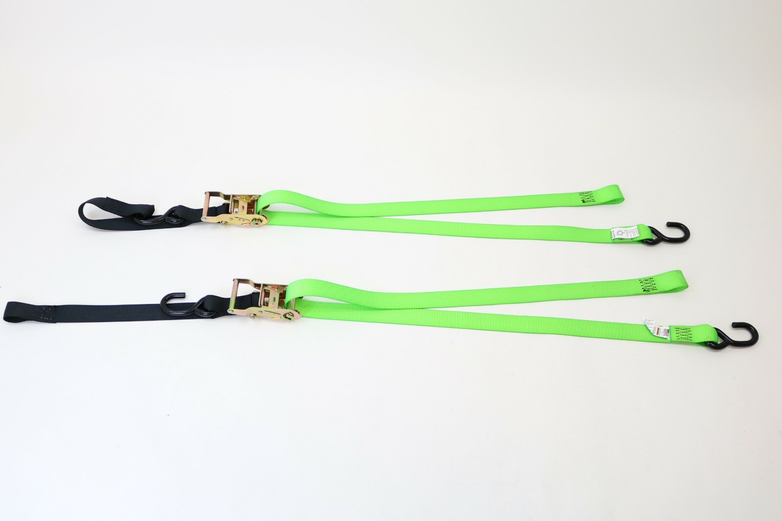Pack of (2) Two 1.5" x 6' Green Motorcycle Tie Down Ratchet Straps 500lbs WLL