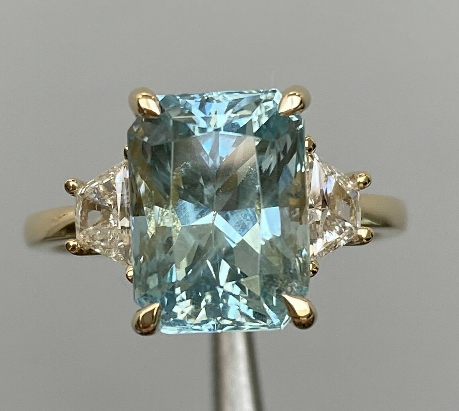 3ct Antique Blue Aquamarine & Lab Created Diamond Ring 14K Yellow Gold Finish