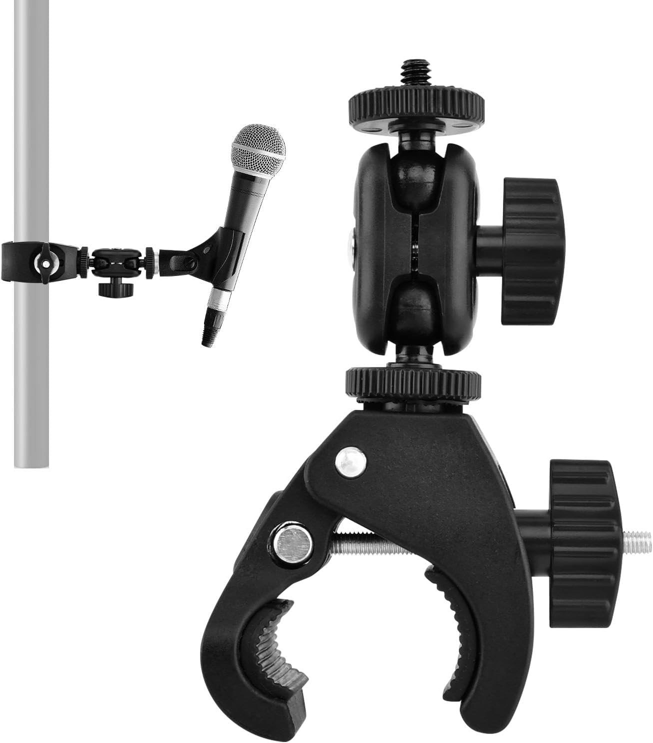 Mic Crab Clamp, Microphone Mount with Double Ball Head Adjustment 1/4" to 5/8" C