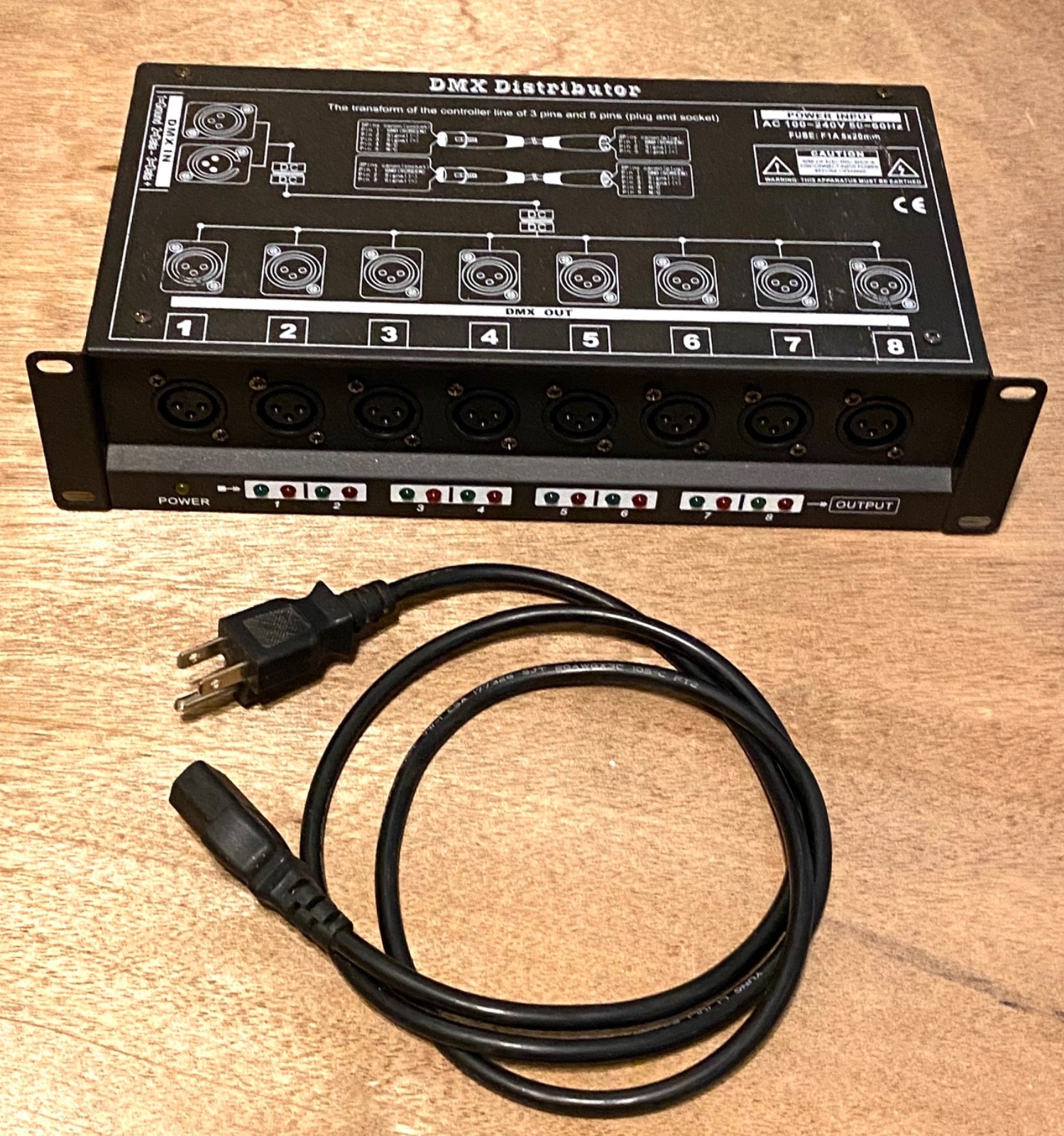 DMX Distributor 8-Way DMX Output Signal Splitter Distribution Rack Lighting