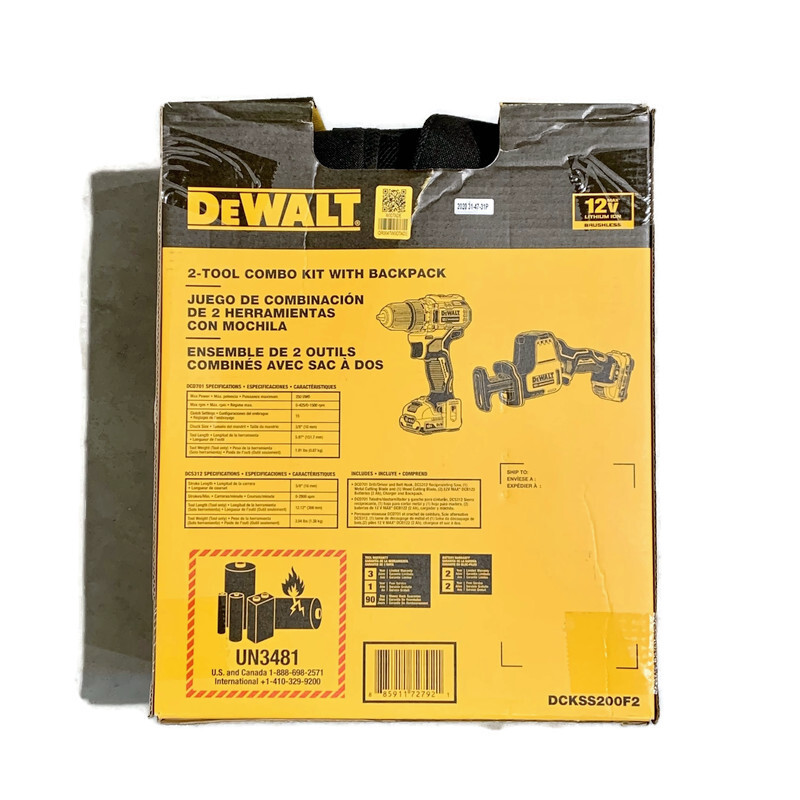 DEWALT 12 VOLT DCKSS200F2 12V MAX 12-Volt Cordless 2-Tool Combo Kit w/ Backpack
