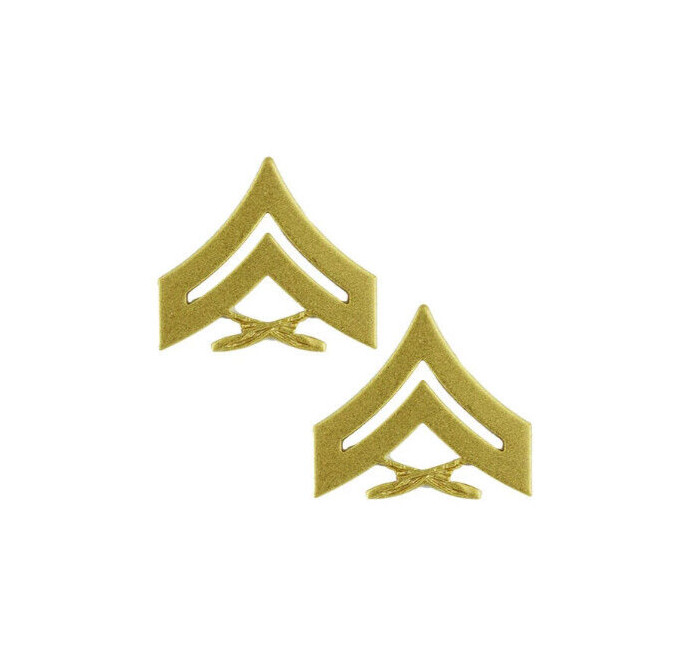 USMC Chevron Corporal Satin Gold Pin On Collar Rank