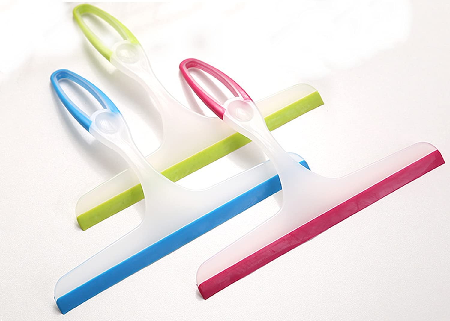 3pcs Silicone Shower Squeegee for Glass Doors & Tiles - Red, Blue, Pink