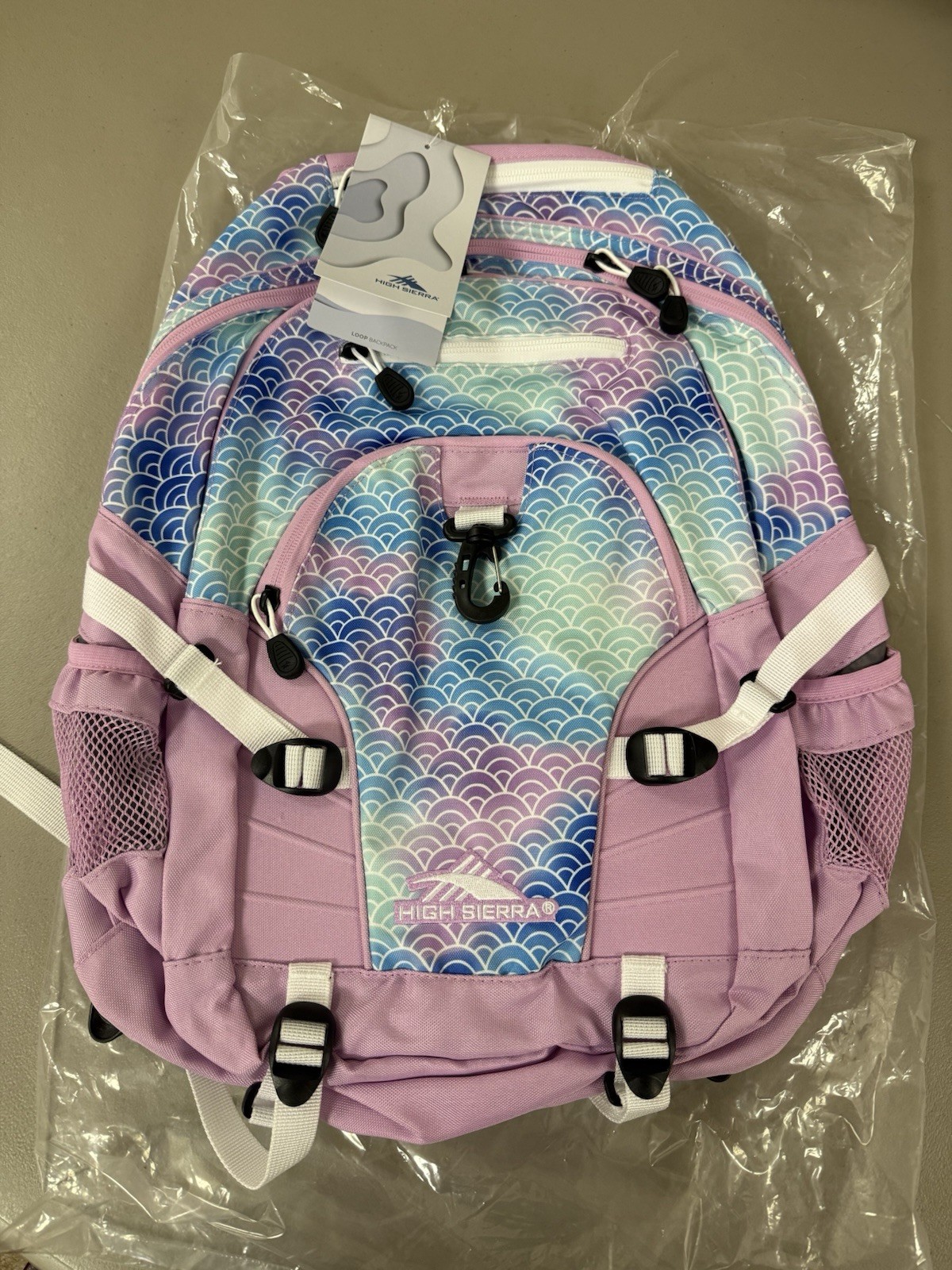 High Sierra Mermaid Watercolor Backpack Blue Purple Suspension Strap School Hike