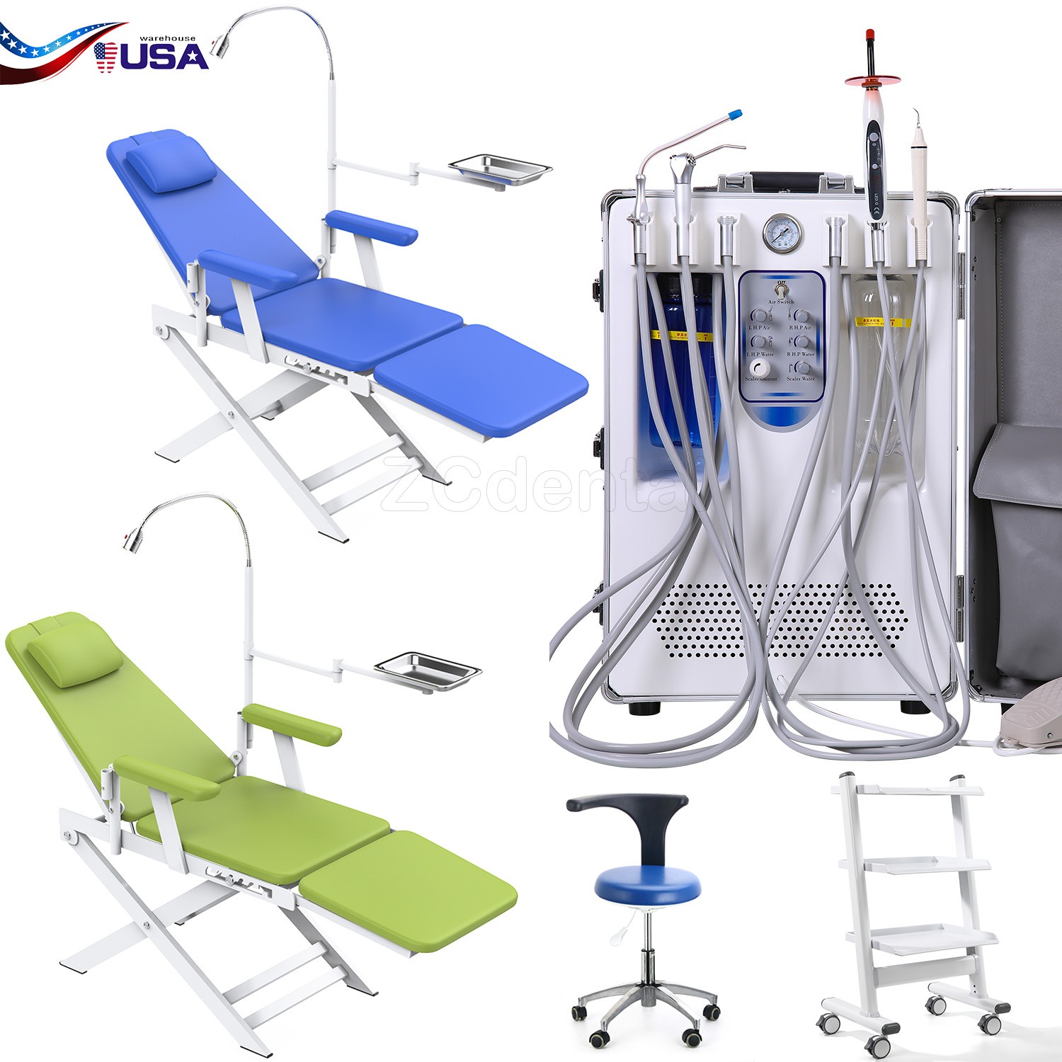 Dental unidad móvil de entrega de succión compresor de aire 4Hole/LED Silla/Cart