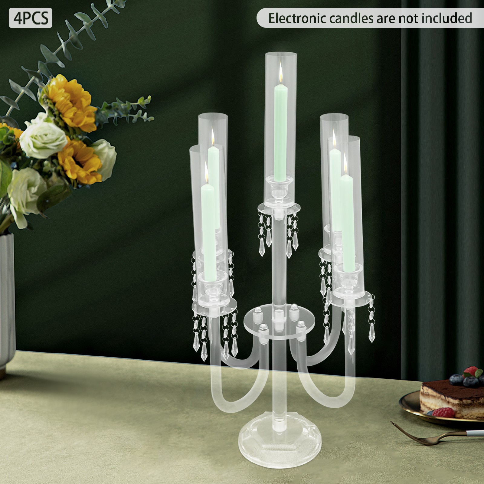 4PCS 5-Arm Candle Holders, 70cm Acrylic Candle Holders, Tabletop Candle Holders
