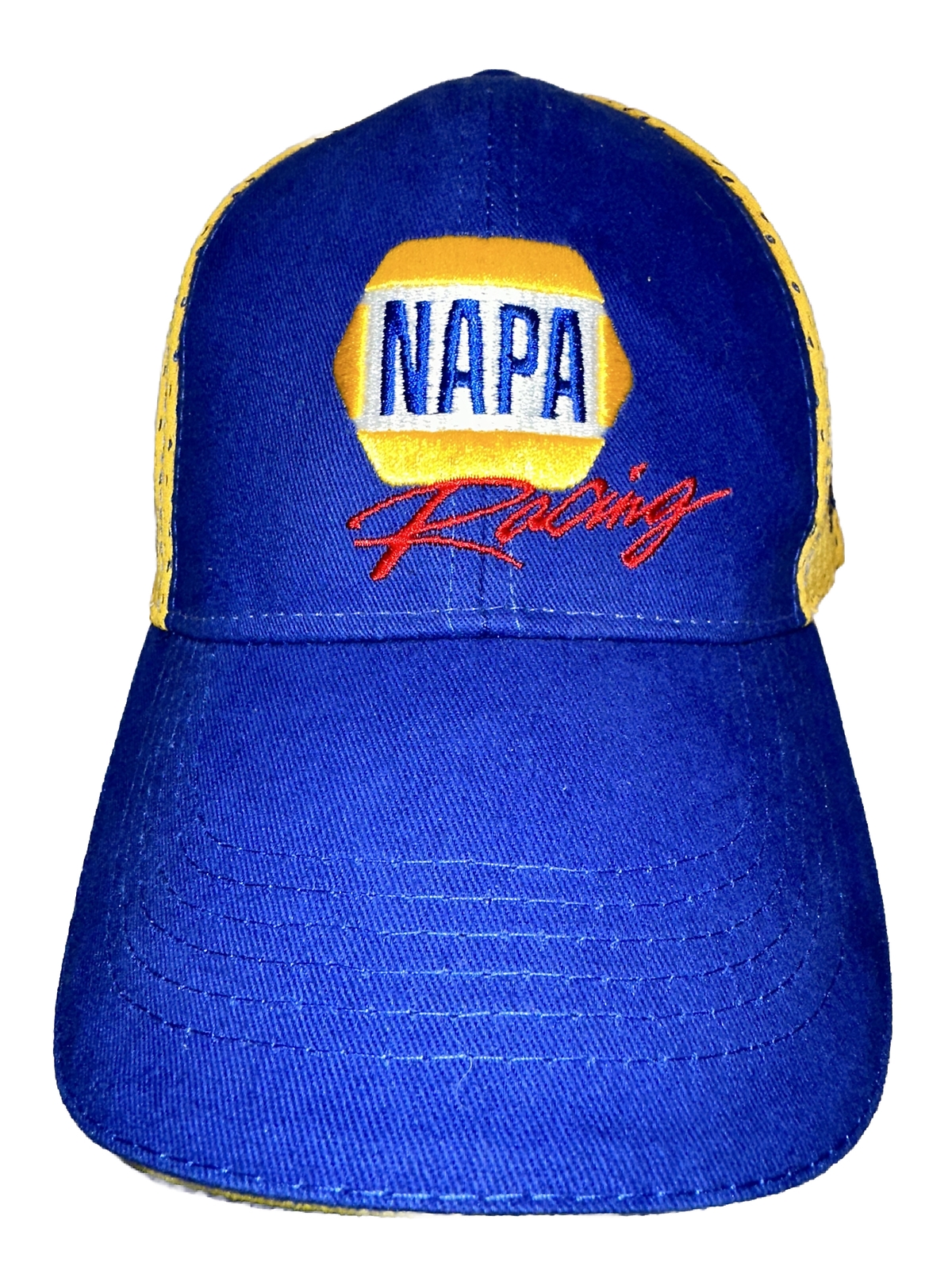 NAPA Racing Hat Cap Royal Blue Yellow Mesh Fabric Hook Loop Embroidered