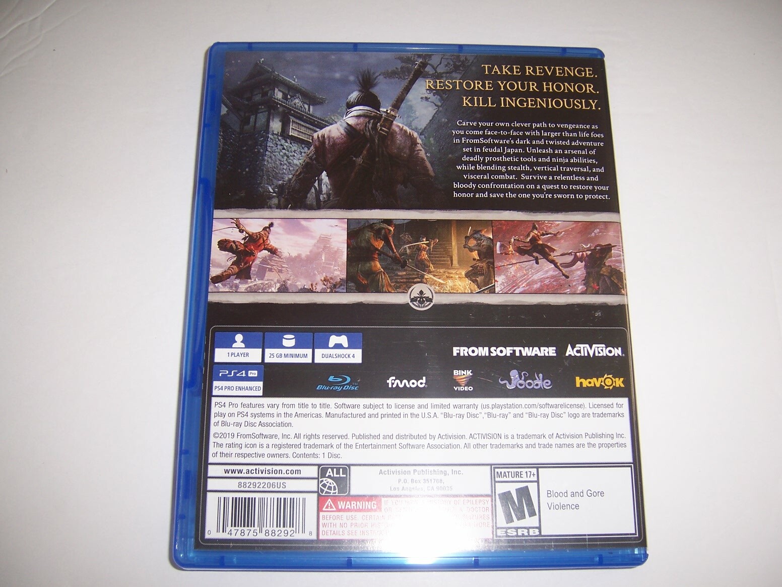 Replacement Box Case SEKIRO SHADOWS DIE TWICE Sony PlayStation 4 PS4 ORIGINAL