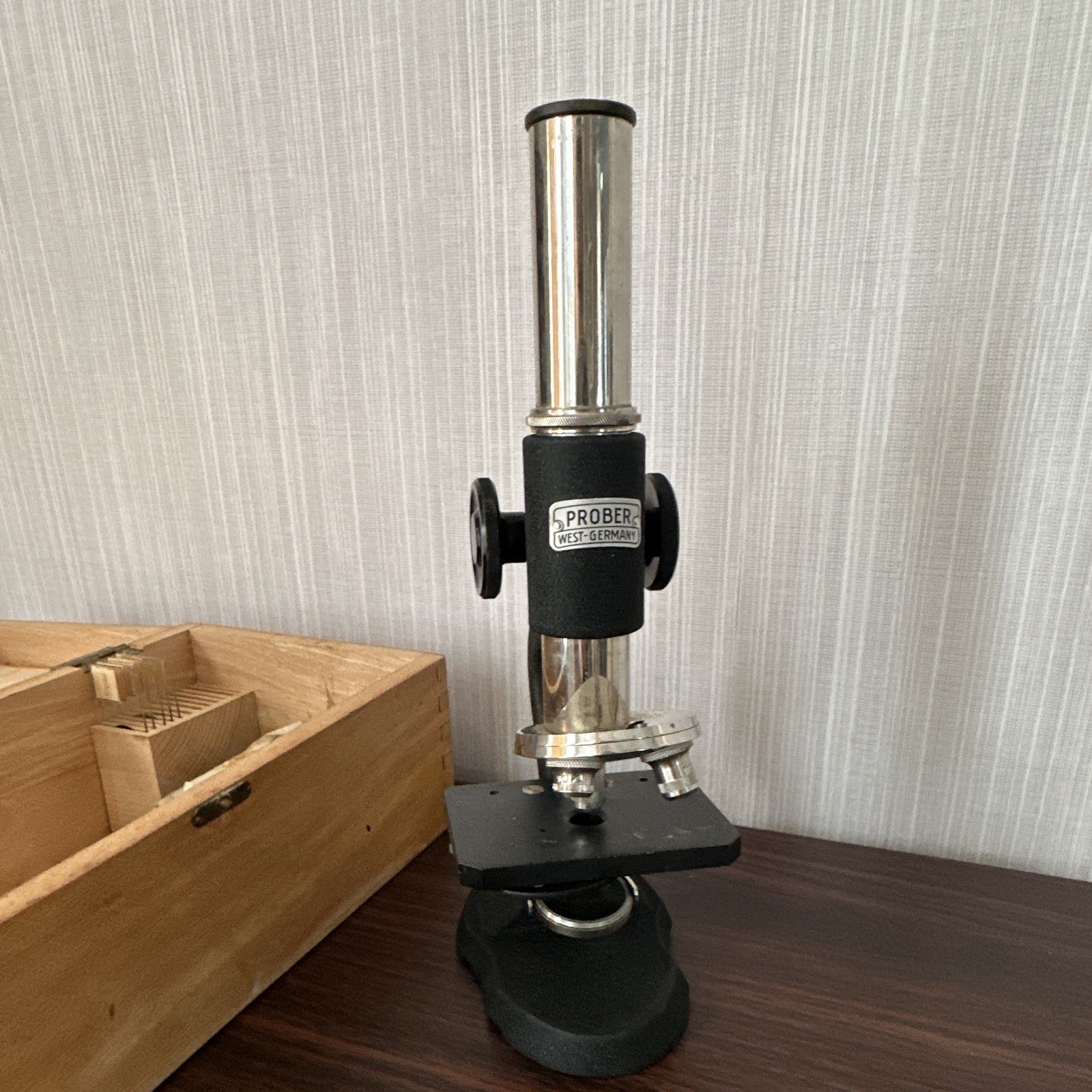 Prober West Germany Microscope with Wooden Case