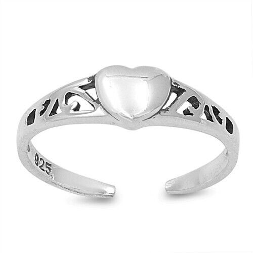 Heart Design Adjustable Toe Ring Genuine Sterling Silver 925 Height 4 mm