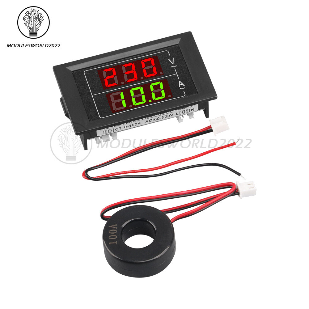 AC60-500V 100A Dual Display Voltage Current Meter Voltmeter Ammeter Single Phase