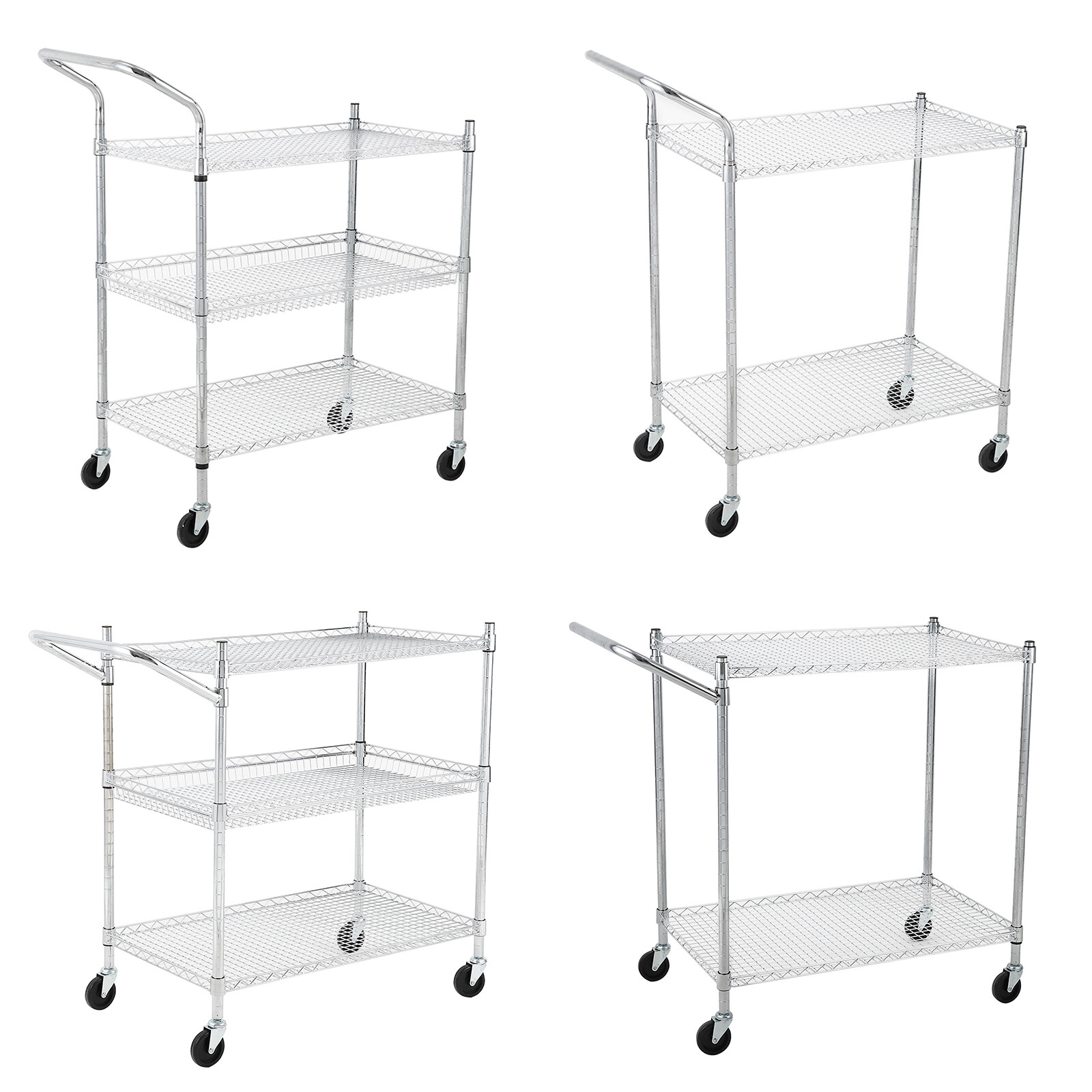 2-Tier / 3-Tier Kitchen Office Commercial Grade Utility Cart Wire Rolling Cart