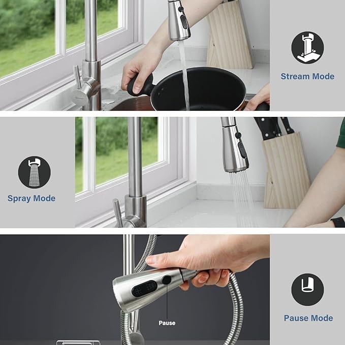 Sensor Touch on Kitchen Sink Faucet Pull Down Spray Swivel Deck Mount Mixer Tap