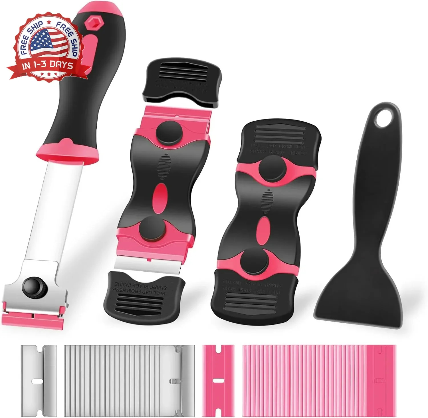 4 Pack Razor Blade Scraper, Premium Cleaning Scraper Tool with 50 PCS M