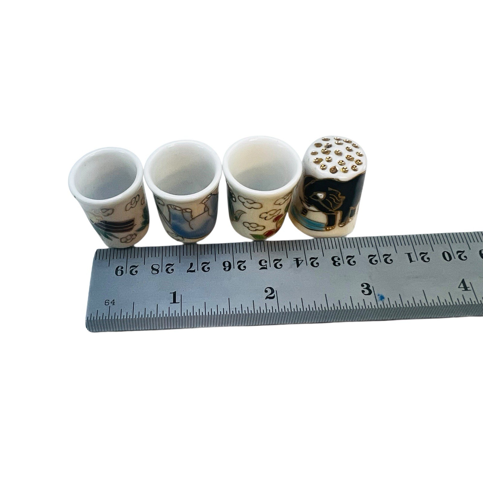 Set of 5 Elephant Thimbles Porcelain Asian Vintage Souvenir Collectible