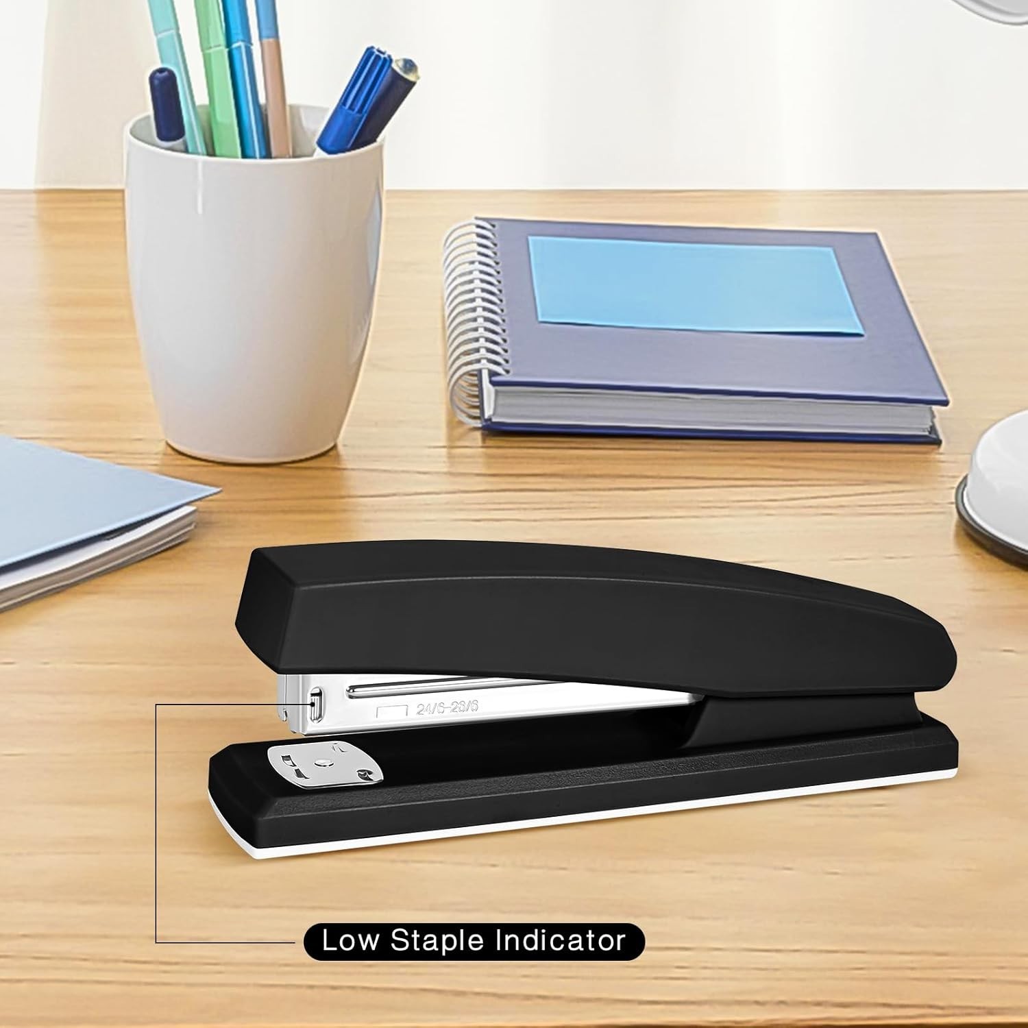 Stapler with 1000 Staples, Office Stapler, 25 Sheet Capacity, Non-Slip, Black