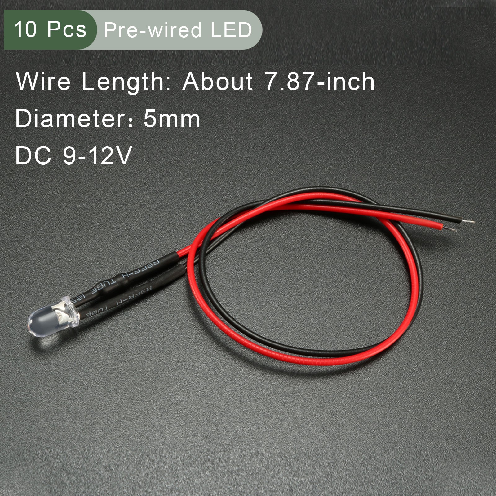 10 Pcs Pre Wired LED Semiconductor Light Emitting Diodes Red 5mm DC9-12V