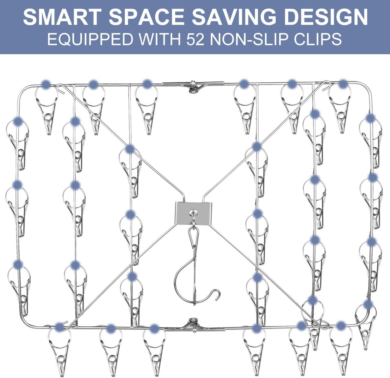 Drying Rack, 52 Clips Stainless Steel Laundry Drying Rack Folding