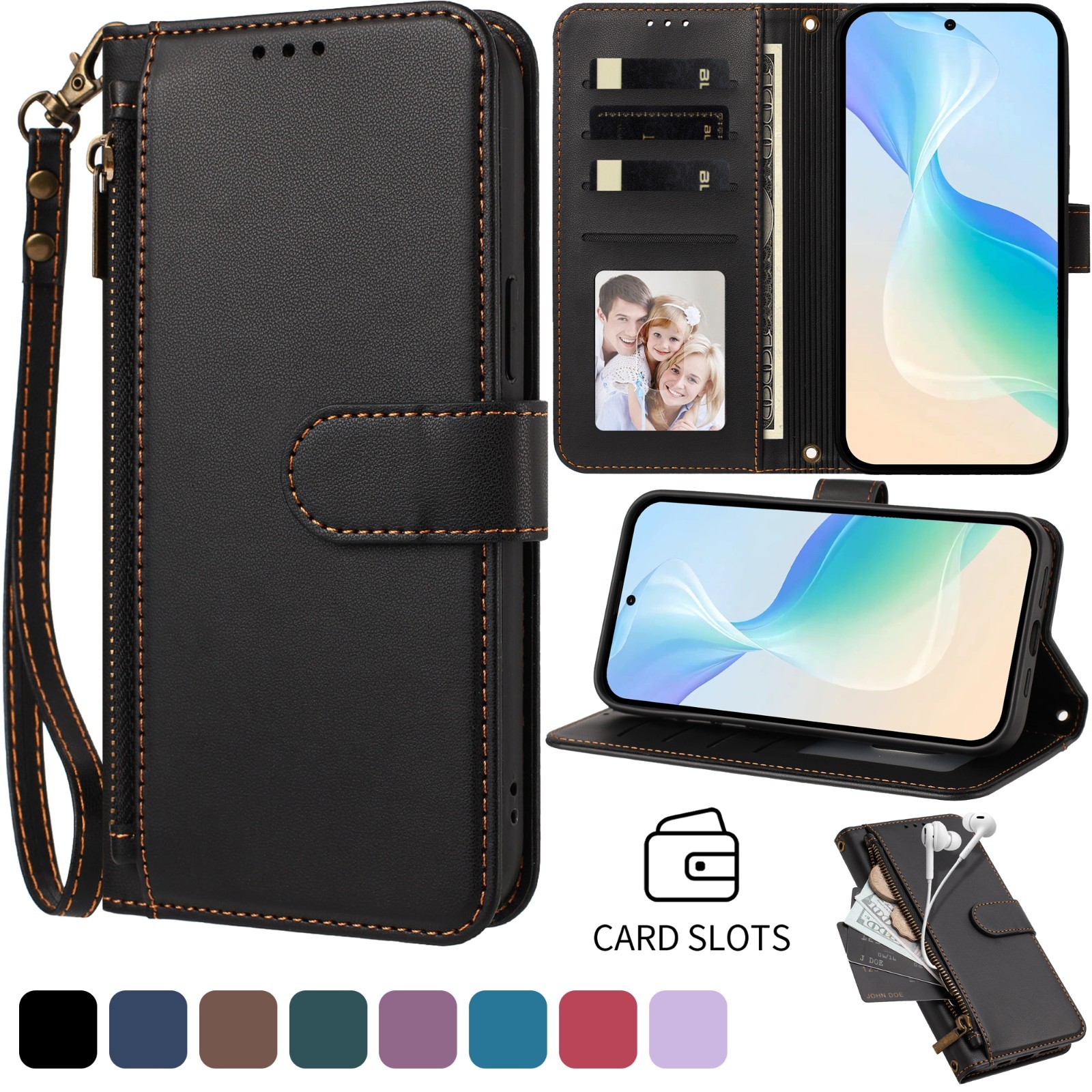 For Google Pixel 8 / 8 Pro / 8A Zipper Flip Wallet ID Card PU Leather Phone Case