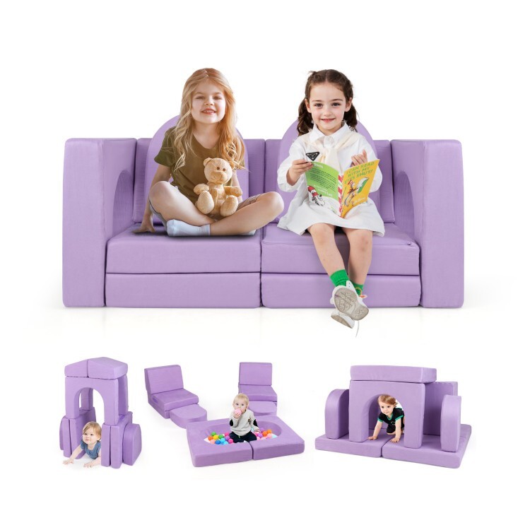 8 Pcs Kids Play Couch Modular Kids Play Couch Toddler High-density Sponge Purple