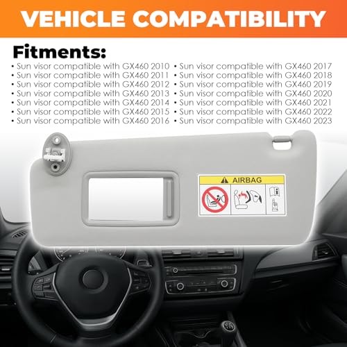 Gray Sun Visor Left Driver Side Compatible with GX460 2010-2023 74320-60D22-A0