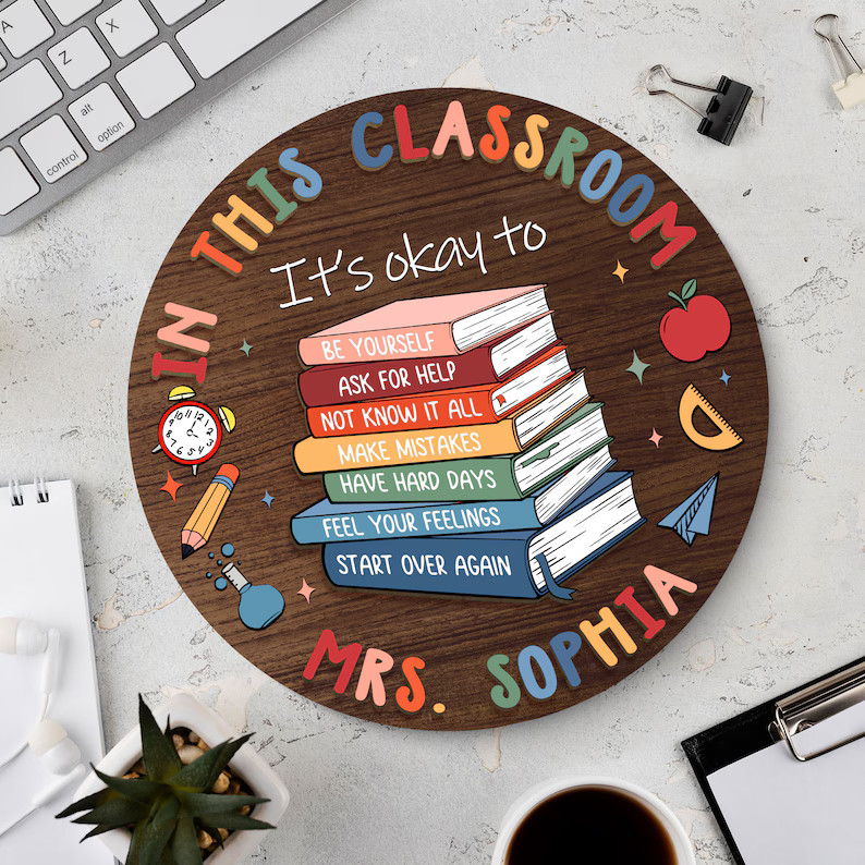 Personalized Teacher Door Wooden Sign with Rope
