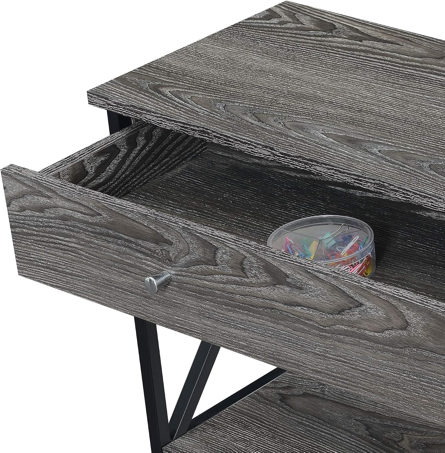 Tucson 1-Drawer Console Table with Shelves, Weathered Gray/Black