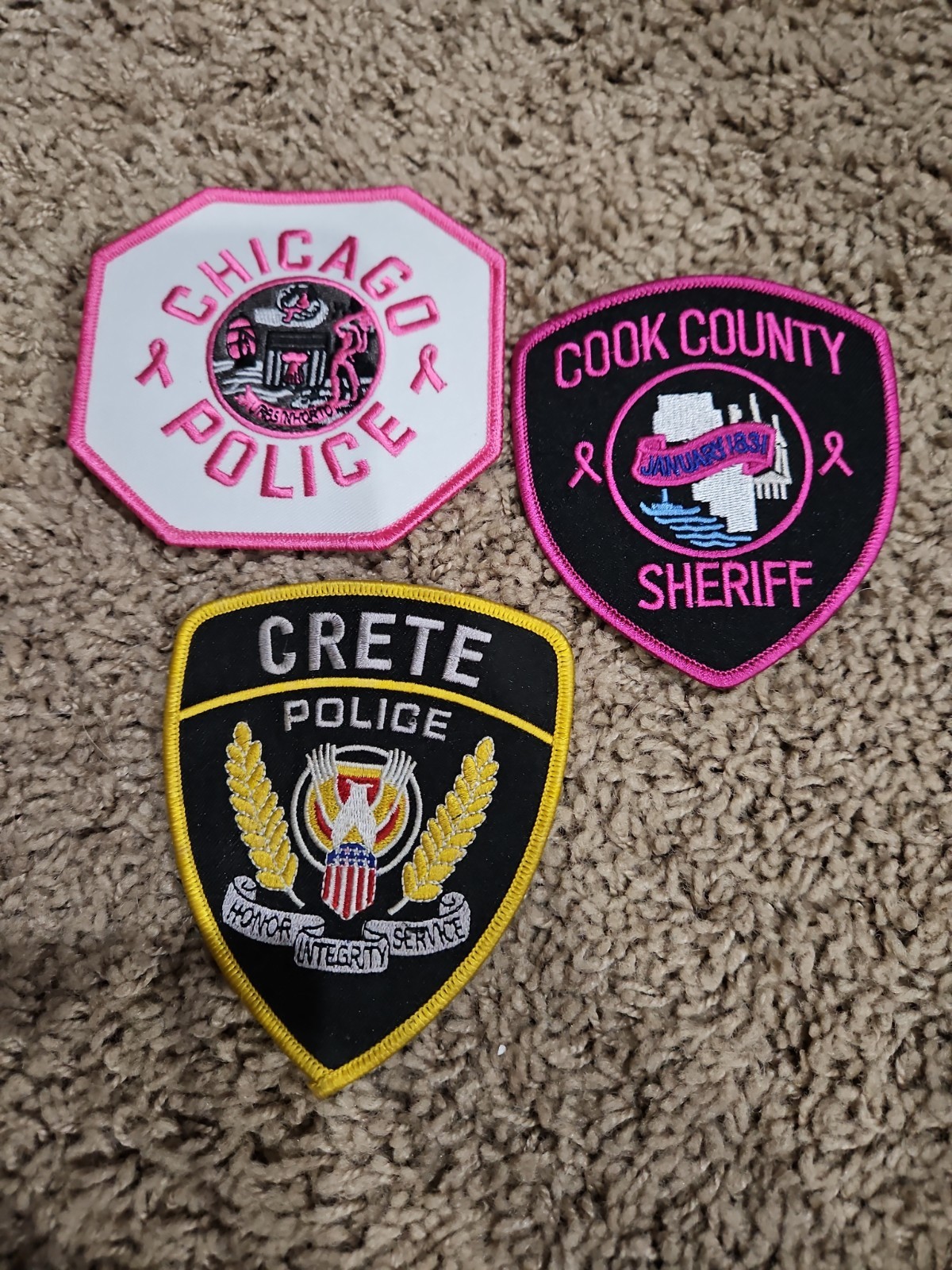 Lot Of Three Police Patches Chicago Police Breast Cancer Edition Cook County...