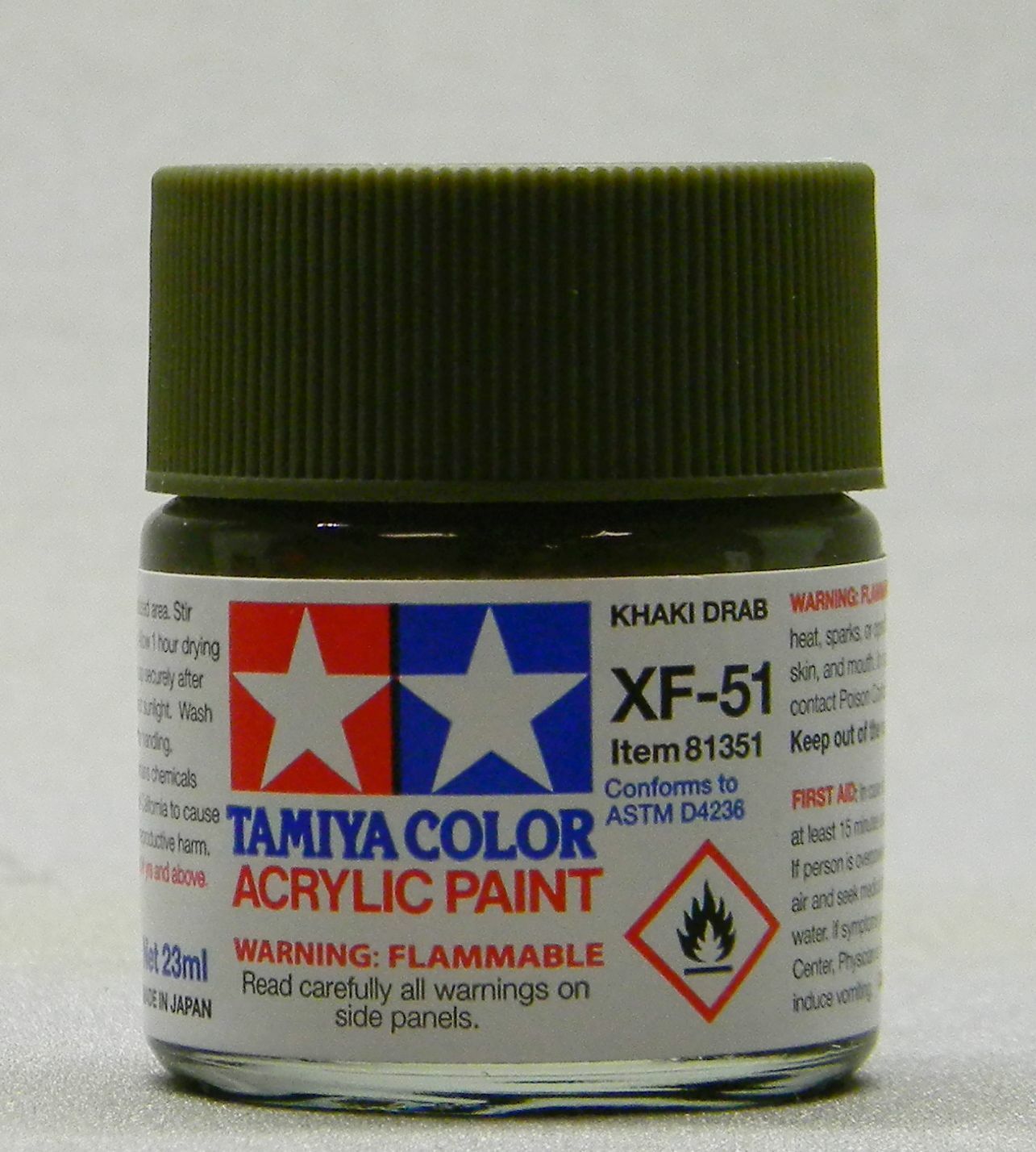 TAMIYA XF-51 ACRYLIC PAINT KHAKI DRAB 23ml bottle model layout TAM81351 NEW