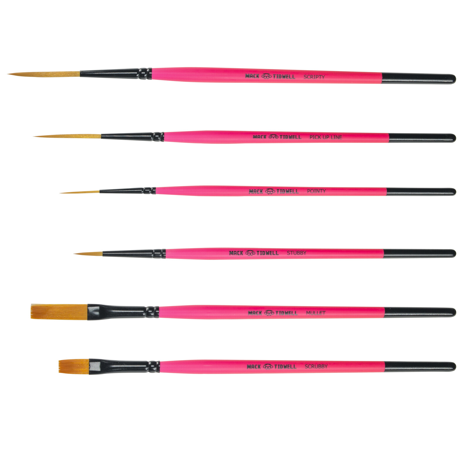 Set (6) Andrew Mack Broken Pinkies Brushes Series M/T With Synthetic Bristle