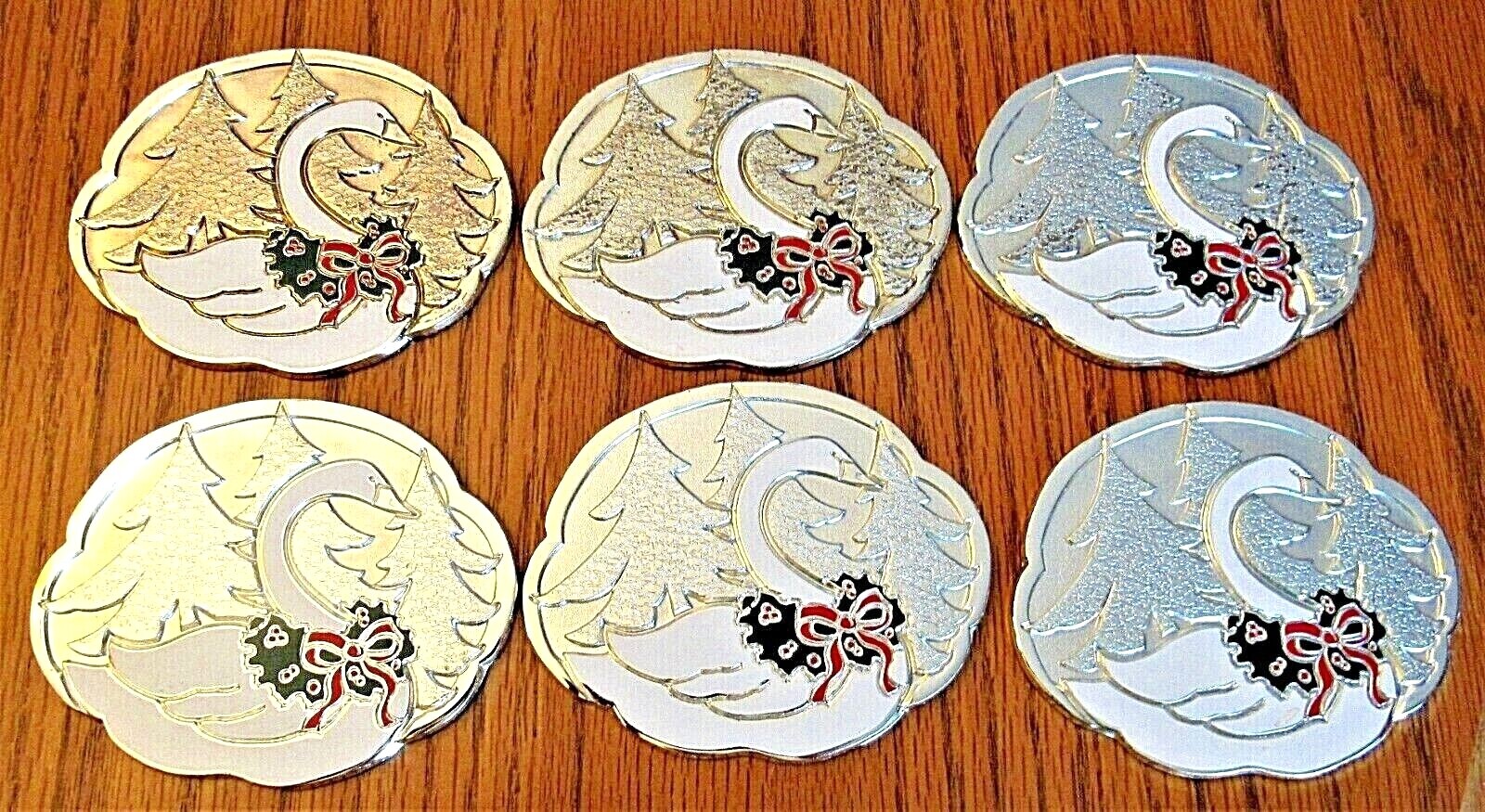 Vintage COASTERS Wm A Rogers ~ 6  Silverplate Enamel Swan Japan