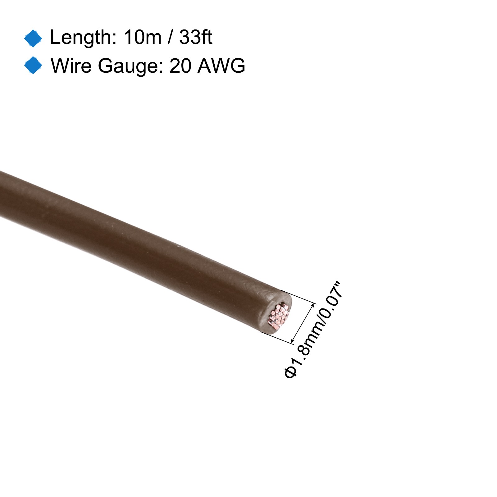 20AWG Stranded Wire PVC Hookup 10M/33ft Brown, Electrical Wire UL1007 Spool