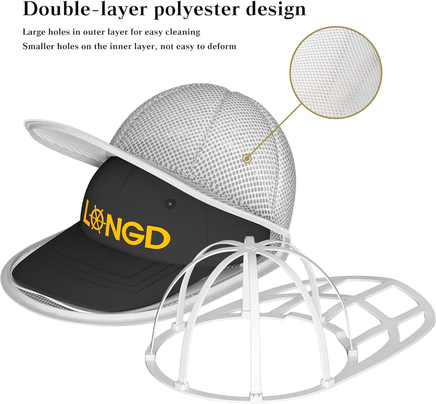 Hat Washer Cage with Snap Lock - Machine/Dryer Safe Compact Hat Cleaner for Base