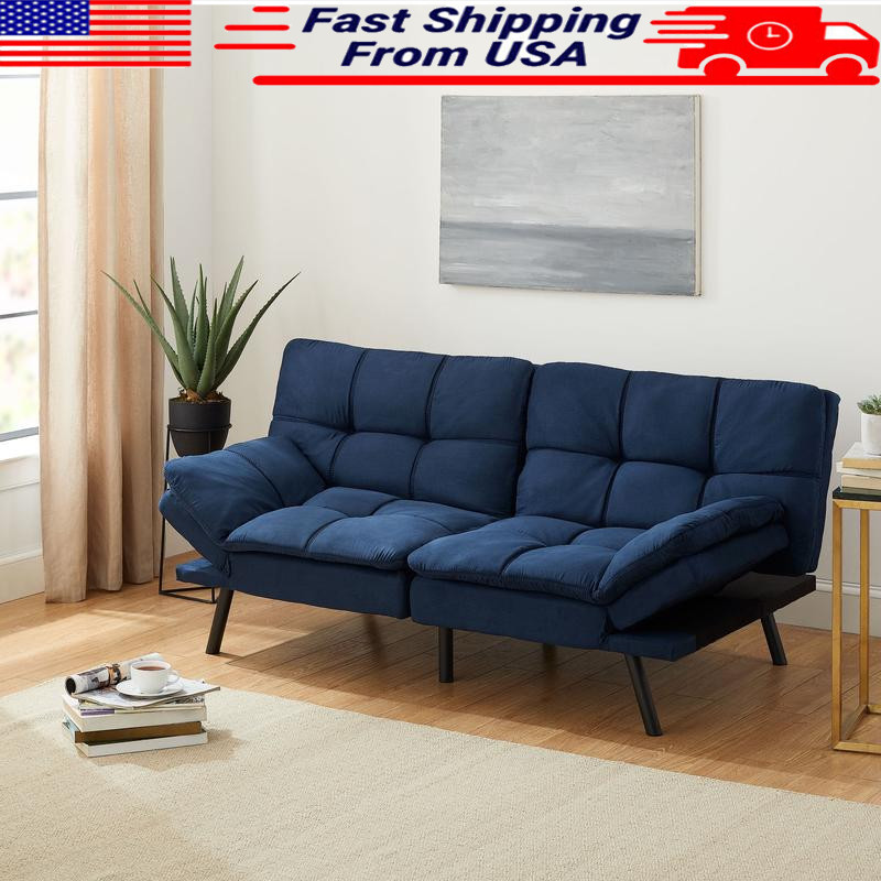 Memory Foam Futon Sofa Bed Split-Back Design Adjustable Armrests Easy Assembly