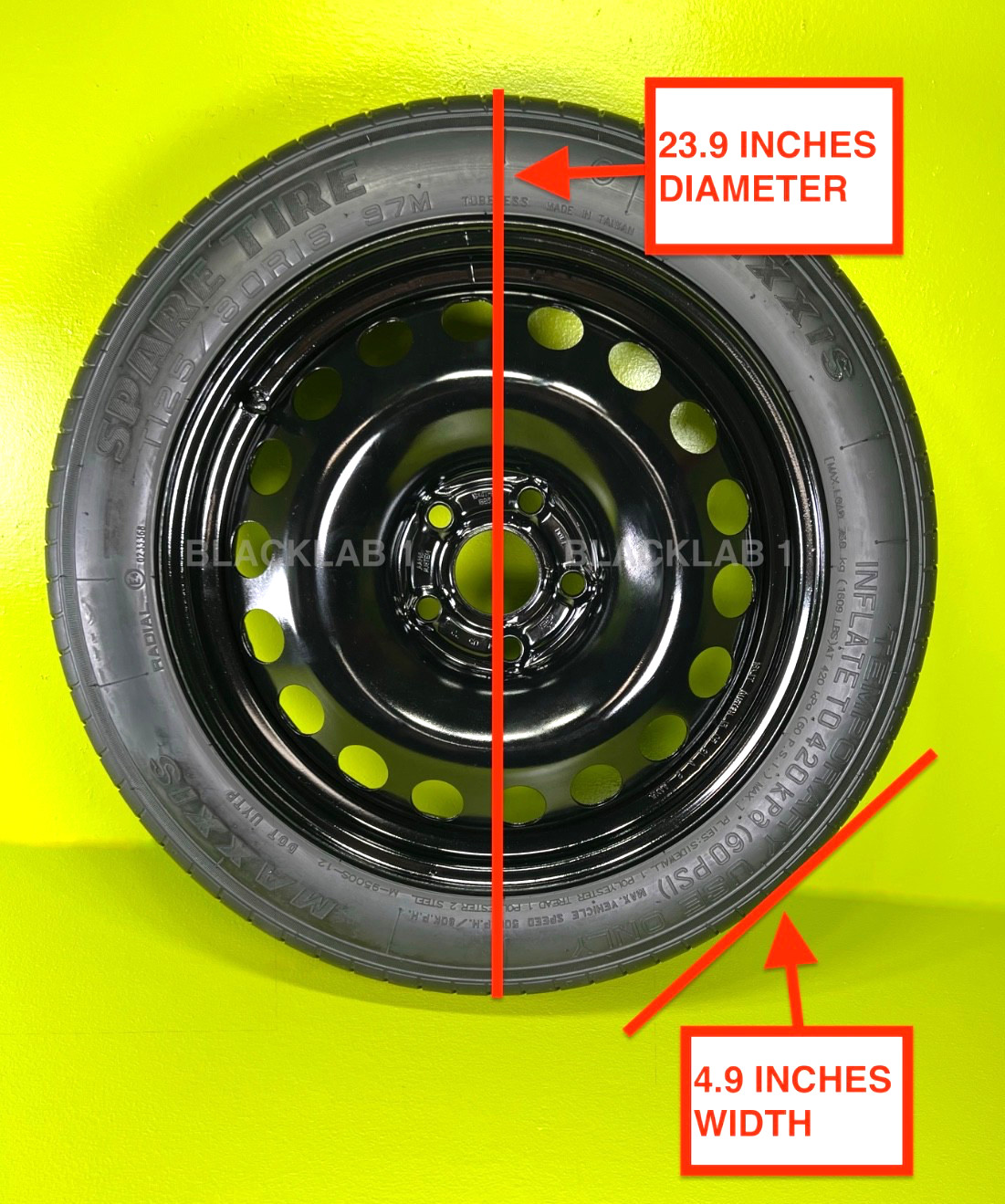 EMERGENCY SPARE TIRE 125/80-16" FITS:2022 2023 2024 CHEVY BOLT EUV 23.9"