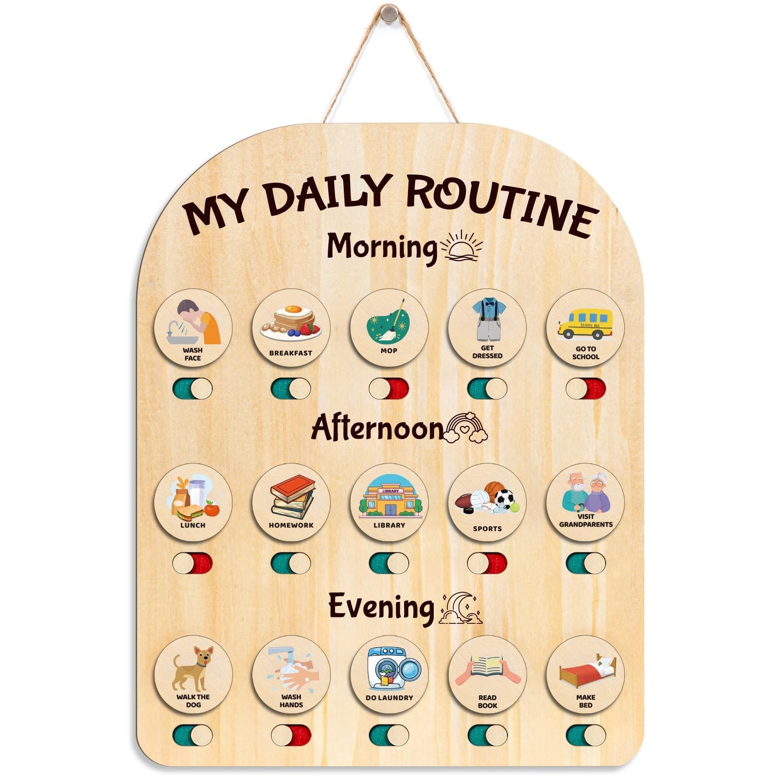 Wooden Chore Chart for Kids - Daily Visual Routine Schedule with 80 Task Card...